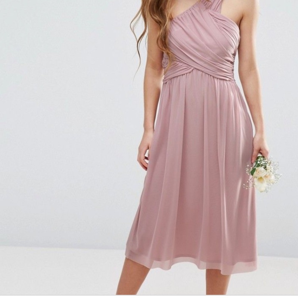 ASOS Bridesmaid Ruched Mesh One Shoulder Dress